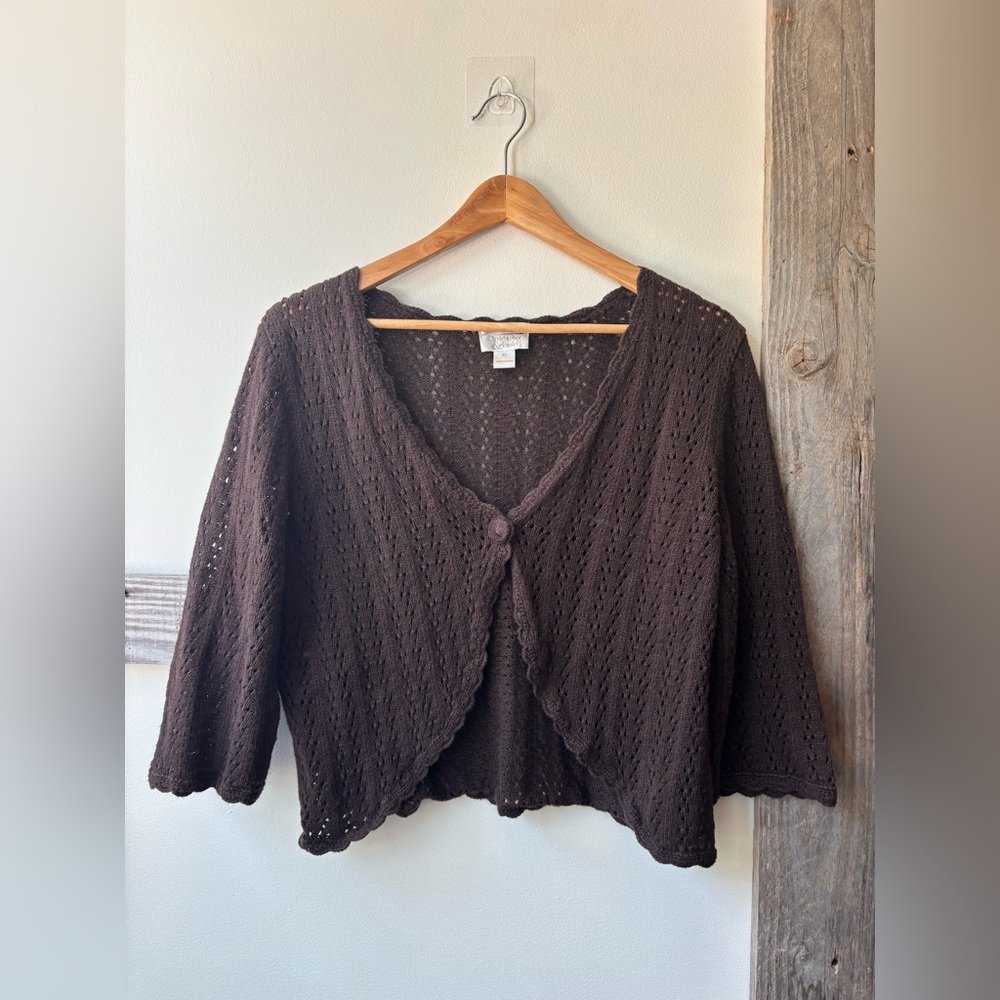 brown knit sweater 3/4 sleeve